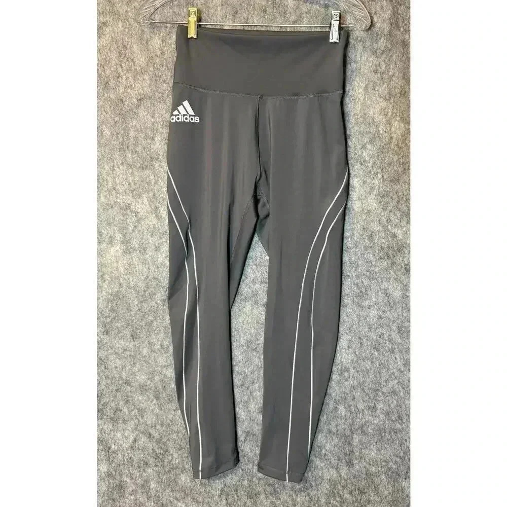 Womens Adidas Player ID PrimeGreen Gray White Legging Medium Cropped